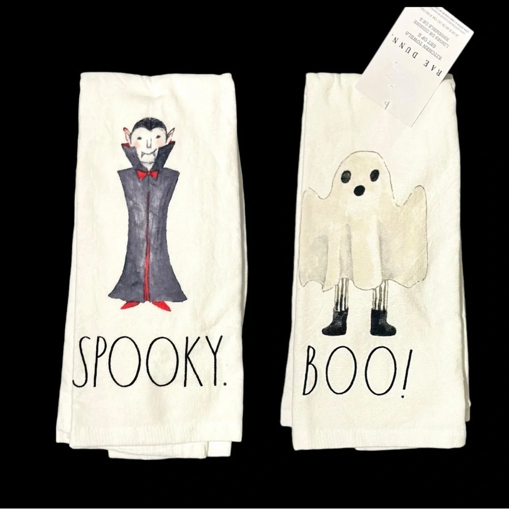 Rae Dunn Halloween Spooky Boo Kitchen Towels Set of 2 New